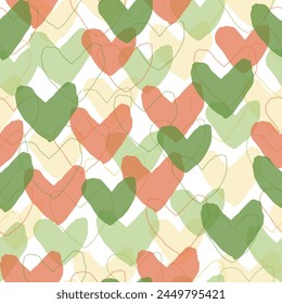 Wallpaper illustration with diverse hearts, gay pride background print.  Pastel Rainbow Conversation Hearts Background.