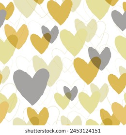 Wallpaper illustration with diverse hearts, gay pride background print.  Seamless pattern. Multicolored hearts.