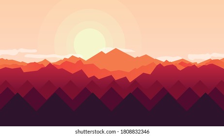 Wallpaper Illustration image of sunset view in mountainous area