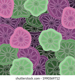Wallpaper with the image of abstract flowers from above. Vector illustration.