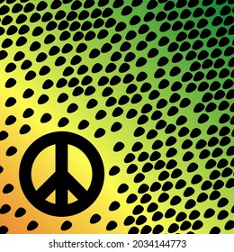 Wallpaper with the image of a hippie icon on the background of the colors of the hippie flag. Vector illustration.