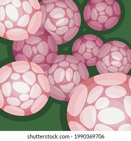Wallpaper with the image of mushroom caps on top. Vector illustration.