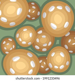 Wallpaper with the image of mushroom caps on top. Vector illustration.