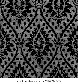 Wallpaper interweaving print floral seamless, black and white ornament curl petal flower leaf vector, crown luxury summer graphic old element fashion striped abstract dash regal elegant textile design