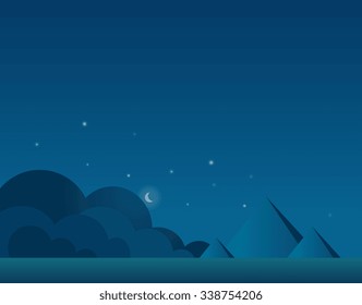 Wallpaper Landscape of Desert and Pyramids at Night, Beautiful Vector Illustration