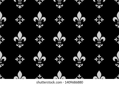 Wallpaper with lilies. Seamless vector background. Black and grey floral ornament. Graphic pattern for fabric, wallpaper, packaging. Ornate Damask flower ornament
