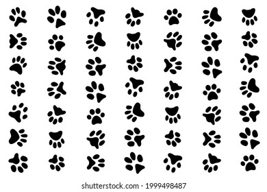 Tapete mit vielen Katzenfußspuren. Katzenhintergrund. Vektorgrafik.
