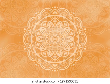wallpaper of mandala symbol in orange water color background
