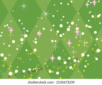 Wallpaper material with glittering stars on a green diamond background