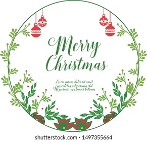 Wallpaper of merry christmas, space for text, decorative of frame with elegant green leaves flower. Vector