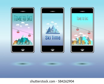 Wallpaper for mobile. Theme for Mobile screen saver with inscription Time to ski
