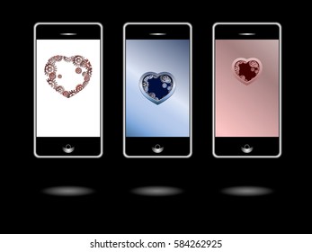 Wallpaper for mobile. Theme for Mobile screen saver with Love, heart, gears and modern style design.