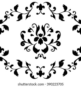 Wallpaper monochrome pattern in the style of Baroque. A seamless vector background. Gray and white texture.