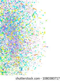 Wallpaper with multicolored confetti on white. Pattern for design. Background with glitters. Print for polygraphy, posters, banners and textiles. Greeting cards. Explosion. Firework