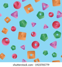 Wallpaper for the nursery. Abstract Multicolor Geometric Seamless Background. High Saturated Gradients. Different Geometrical Shapes