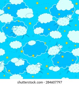 Wallpaper for the nursery pajamas with sheep seamless pattern vector