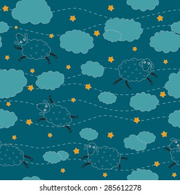 Wallpaper for the nursery pajamas with sheep seamless pattern vector
