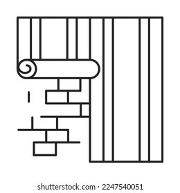 Wallpaper on the brick wall icon vector isolated. Concept of house repair and renovation. Wall decoration.
