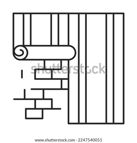 Wallpaper on the brick wall icon vector isolated. Concept of house repair and renovation. Wall decoration.