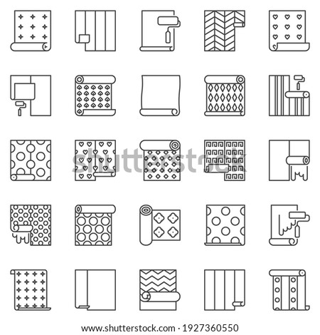 Wallpaper outline icons set. Vector paperhangings and wall paper rolls concept line symbols