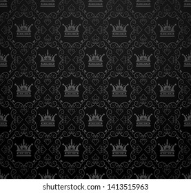wallpaper, pattern, black background in royal style your design - vector graphics