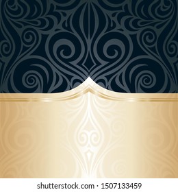 Wallpaper Pattern, black  & gold floral luxury wallpaper background trendy fashion mandala design in vintage style