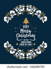 Wallpaper pattern card of very merry christmas, with modern leaf flower frame. Vector