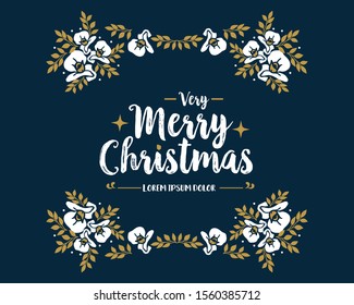 Wallpaper pattern card of very merry christmas, with modern leaf flower frame. Vector