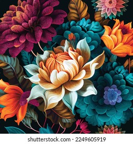 wallpaper pattern with colorful flowers and leaves