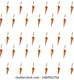 Wallpaper pattern of hand-drawn orange folded umbrellas. 