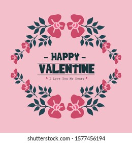 Wallpaper pattern of happy valentine card, with modern leaf flower frame motif. Vector