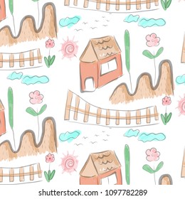 wallpaper pattern with home and flowers 