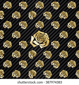 wallpaper pattern illustration or packaging with repeating, seamless golden rose decoration elements