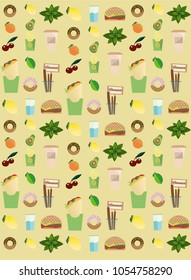 Wallpaper with a pattern of various foods