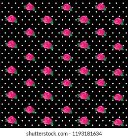 Wallpaper pattern with of vintage pink roses on blackk background, vector illustration