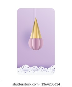 Wallpaper for phone ice cream paper cut. Clouds and lace. Vector illustration background