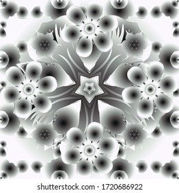 Para papel pintado, presentación, diseño, textiles. Imagen vectorial transparente de los elementos en color plata sobre fondo negro, gris y blanco. Ilustración vectorial.