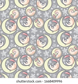 Wallpaper rabbits and stars on a gray background