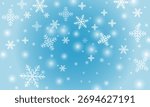 Wallpaper of randomly falling snowflakes. Frozen grains of snow dust. Snowy sky with a white turquoise background. Snowy natural scenery. Vector illustration.