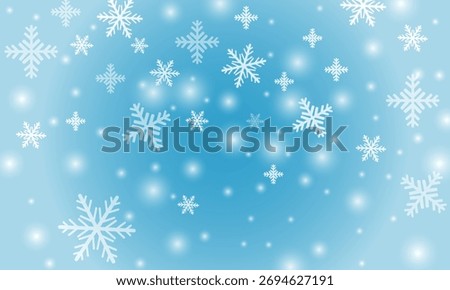 Wallpaper of randomly falling snowflakes. Frozen grains of snow dust. Snowy sky with a white turquoise background. Snowy natural scenery. Vector illustration.