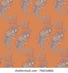 Wallpaper Rapport. Seamless Pattern of Hand Drawn Zentangles. Elements are Scanned and Traced to Vector. Bright Floral Ornament for Textile or Paper.