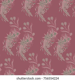 Wallpaper Rapport. Seamless Pattern of Hand Drawn Zentangles. Elements are Scanned and Traced to Vector. Bright Floral Ornament for Textile or Paper.