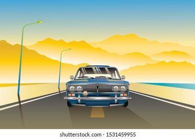 WALLPAPER  RETRO CAR HOLIDAY/VACATION/TRIP SUMMER,AND MINIMALIST LANDSCAPE MOUNTAIN  - WIT SPACE FOR TEXT.