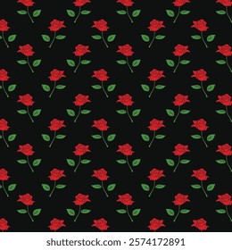 Wallpaper Rose Flower Pattern Black Background