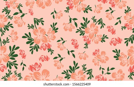 Wallpaper seamless floral pattern on peach background.