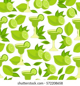 Wallpaper seamless. Lime Cocktail - margarita. Sketch. On a white background.