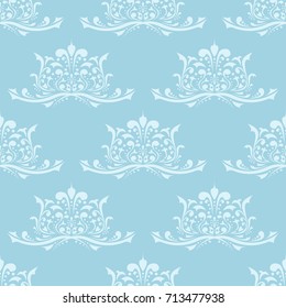 Wallpaper seamless pattern. Blue ornamental background. Vector illustration