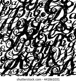 Wallpaper seamless pattern. Calligraphy alphabet typeset lettering. Large Letters. Hand drawn construction sketch of ABC letters in old fashion vintage style.