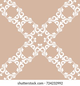 Wallpaper seamless pattern. Ornamental beige background with white ornaments. Vector illustration