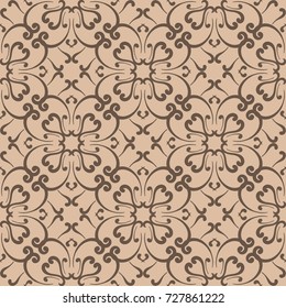 Wallpaper seamless pattern. Ornamental beige background. Vector illustration